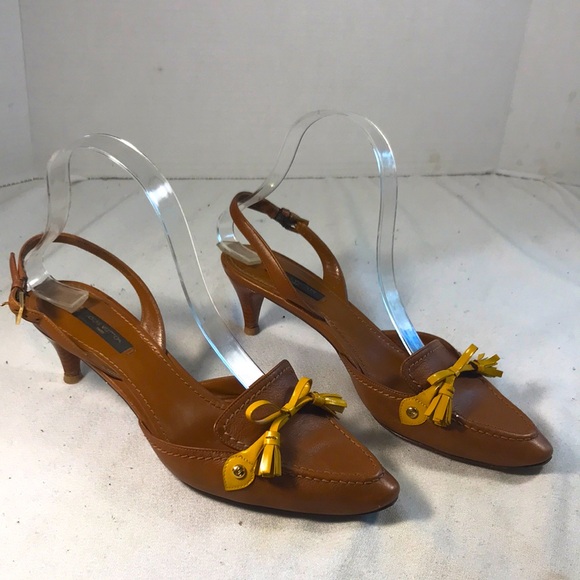Louis Vuitton Paris Women’s Brown Leather Slingback Kitten Heel Ribbon Mules - Picture 1 of 12
